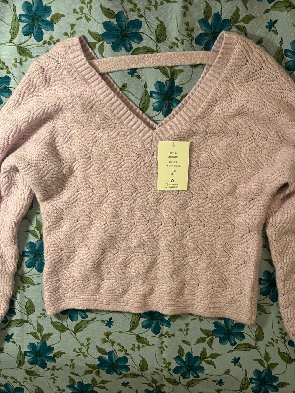 NWT Pink Rose Lilac Purple V-Neck Knit Sweater XS Soft Girl Romantic Balletcore